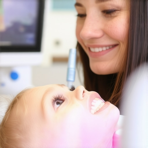 Family engaging with high-tech dental devices in a contemporary clinic