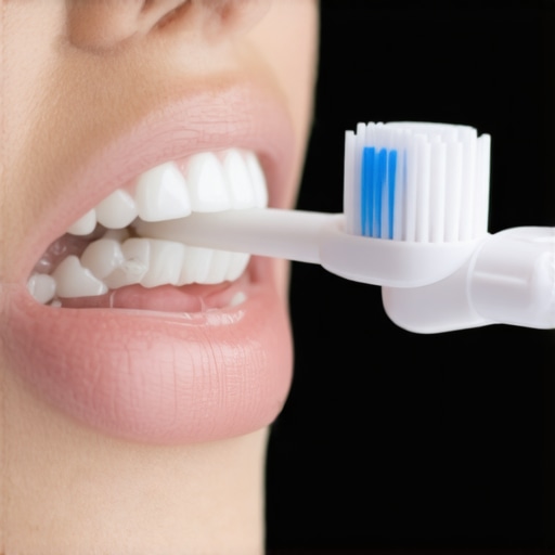 Person using high-tech electric toothbrush with pressure sensor for effective cleaning