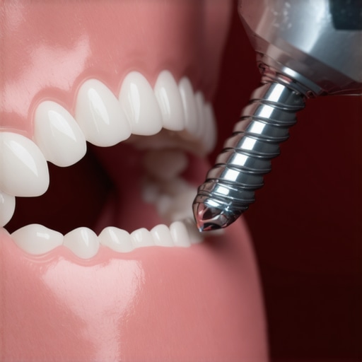 Dentist fitting a dental crown on a patient's tooth in a clinical setting
