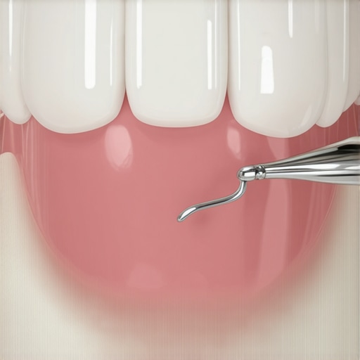 A dentist fitting a dental crown in a clinical setting