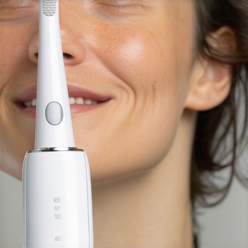 Person using a high-tech electric toothbrush with sensors for optimal oral care.
