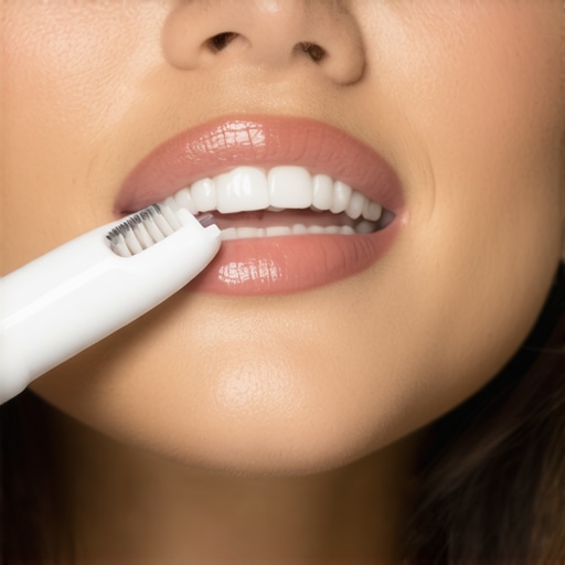 Person using electric toothbrush and water flosser to maintain dental crowns