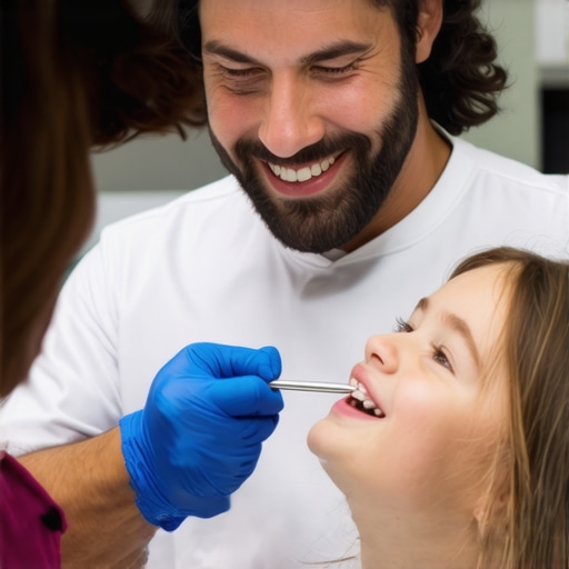 Family receiving dental check-up from a dentist in a modern clinic