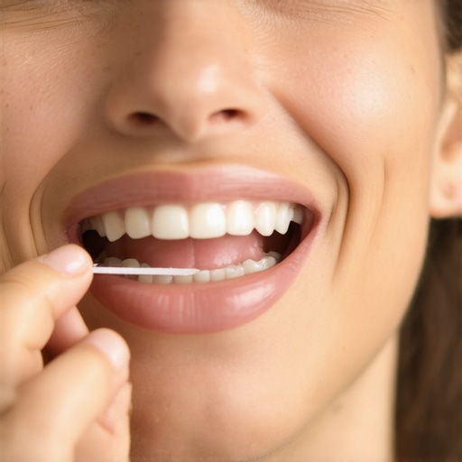 Person expertly flossing teeth to remove plaque
