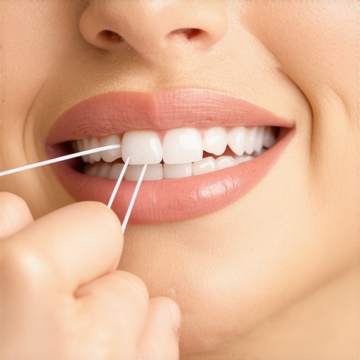Person demonstrating correct flossing method with dental floss