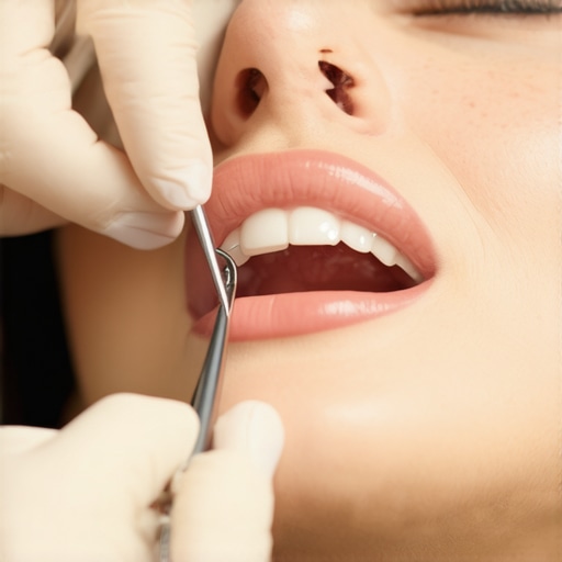 Dentist carefully preparing patient's tooth for crown restoration, showing dental tools and focused technique.