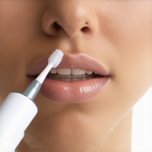 AI-Powered Flosser in Action Person demonstrating use of an AI-enabled dental flosser for effective oral hygiene.