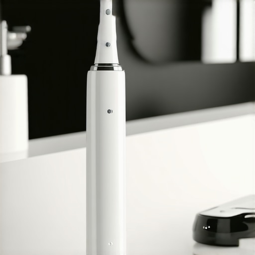 Smart Dental Tools for Family Well-Being Smart toothbrush and plaque detection device on bathroom counter.