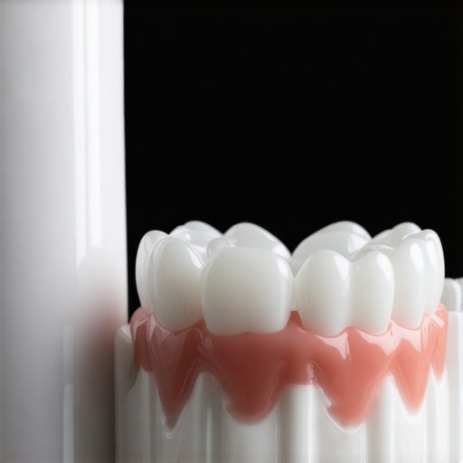 An AI-powered water flosser cleaning a dental crown, highlighting advanced dental hygiene technology.