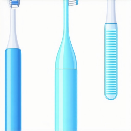 A collection of advanced dental tools including ultrasonic toothbrush, water flosser, and biofilm testing sensor