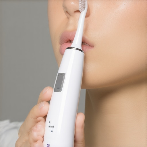 Person brushing teeth with a pressure-sensitive electric toothbrush