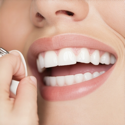 Dentist examining a patient's tooth for white spots in a dental clinic.