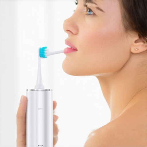 Effective Dental Tools for Long-Term Oral Care Person demonstrating the use of an electric toothbrush and water flosser for oral hygiene