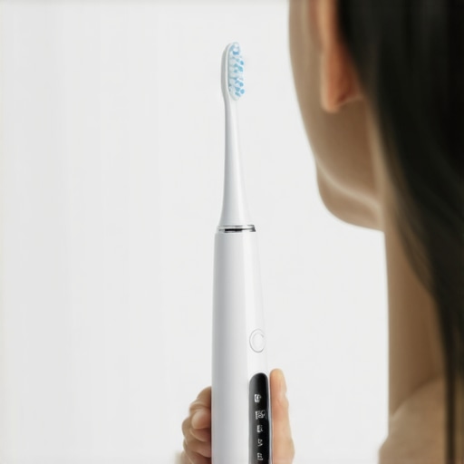 Effective Oral Hygiene Tools Person using an electric toothbrush with a timer to ensure proper brushing duration