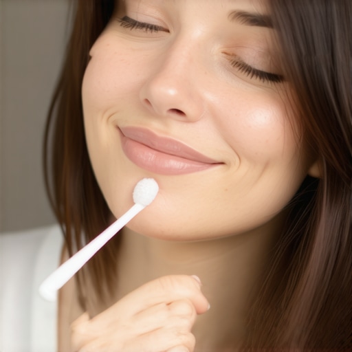 Gentle Brushing During Pregnancy Pregnant woman brushing her gums softly with a toothbrush