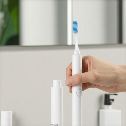 Maintaining Dental Hygiene Tools for Longevity Person disinfecting a sonic toothbrush in bathroom