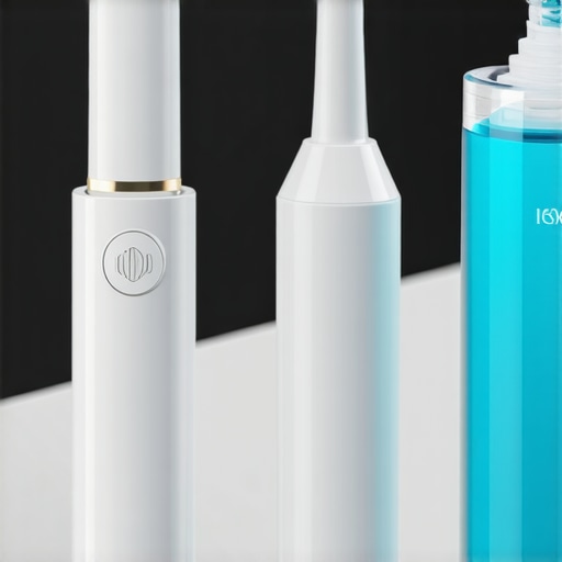 Electric toothbrush and water flosser on a bathroom countertop, symbolizing advanced oral care.