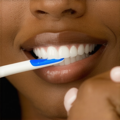 Hand brushing teeth with gentle circular motions