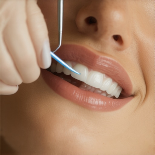 Dental professional showing flossing to a patient in a clinic