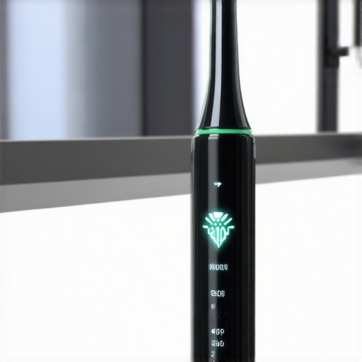 Ultrasonic Toothbrush for Enhanced Cleaning A sleek, modern ultrasonic toothbrush emitting sound waves to clean teeth effectively.