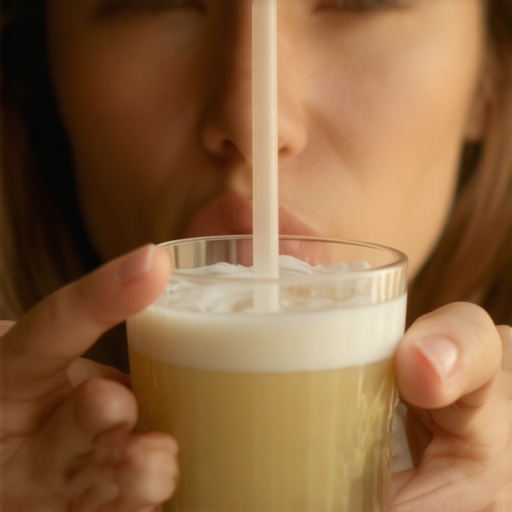 Person drinking from a straw to prevent acid contact with teeth.