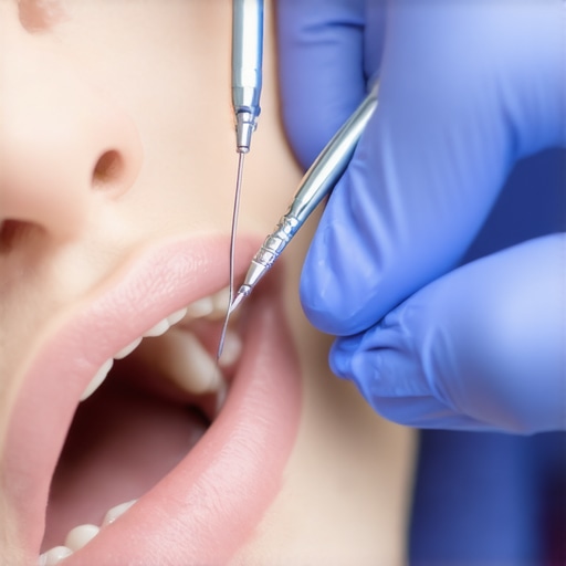 Dentist inspecting a dental crown during a check-up