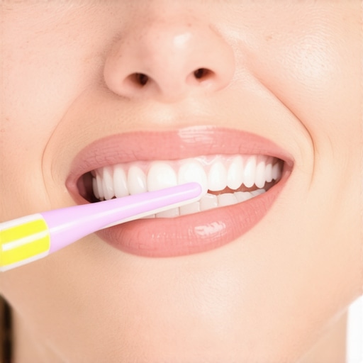 Person demonstrating correct teeth brushing with a soft-bristled toothbrush