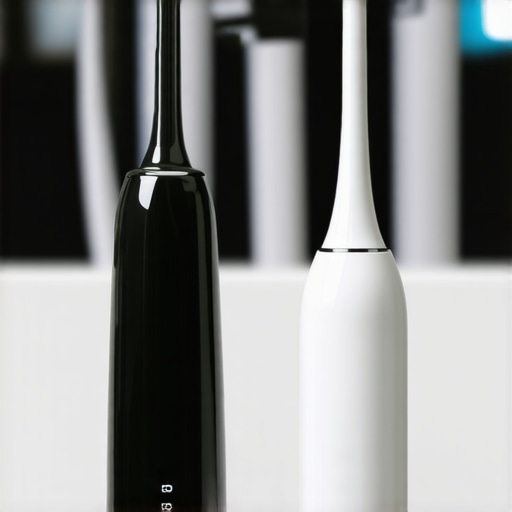 A water flosser and electric toothbrush on a bathroom counter ready for use
