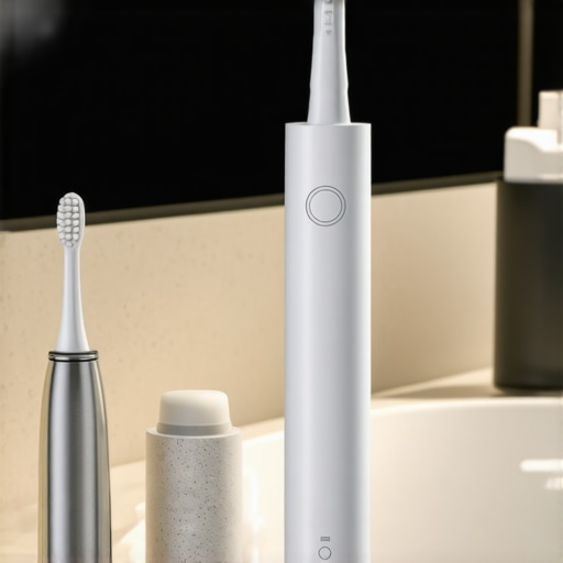 Electric toothbrush and water flosser on bathroom counter, representing effective oral hygiene tools.