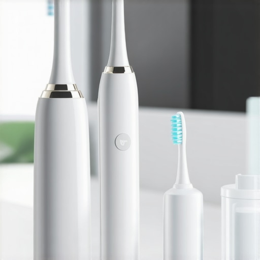 Essential Dental Tools for Long-Term Oral Health Electric toothbrush and water flosser ready for use, demonstrating effective dental hygiene tools.