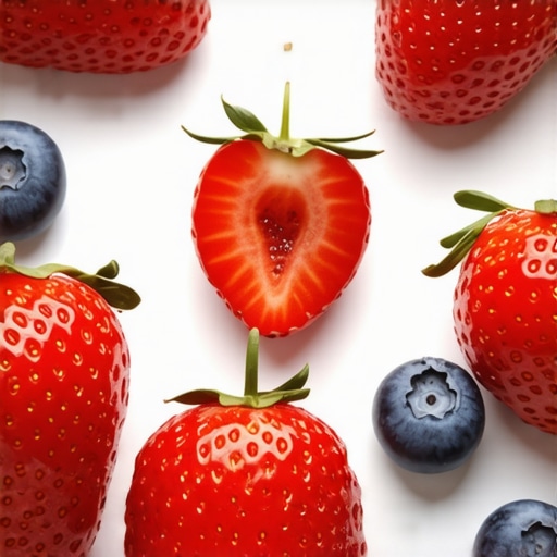 Fresh berries for natural teeth whitening Image of ripe strawberries and blueberries prepared for teeth whitening.