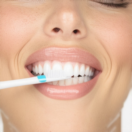 Person brushing their dental crown gently with a soft toothbrush