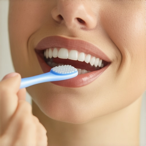 Gentle Gum Care with Soft Toothbrush A person brushing their gums gently with a soft toothbrush to promote healthy gums.
