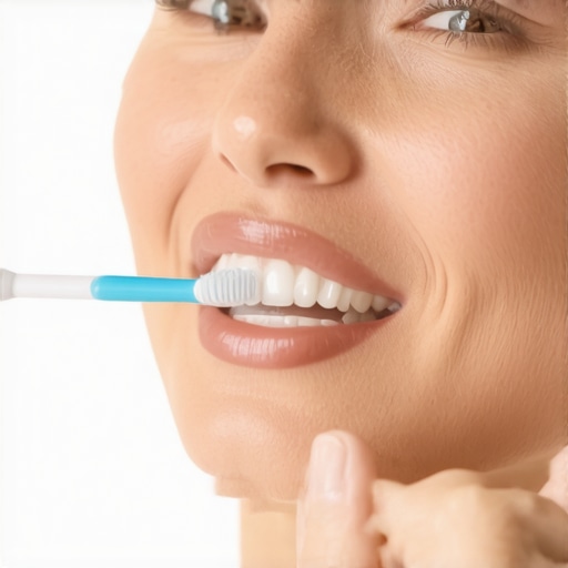 Person using a soft-bristled toothbrush with gentle circular motion to protect sensitive teeth.