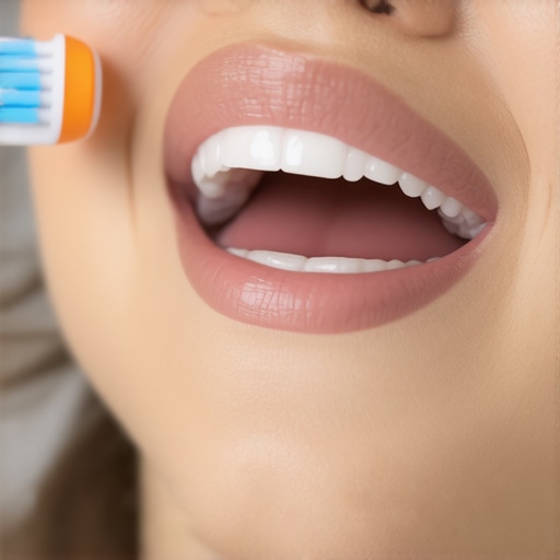 A close-up of a soft-bristled electric toothbrush cleaning delicate gums