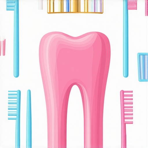 Maintaining Oral Hygiene with Crowns A detailed illustration of brushing, flossing, and professional cleaning around dental crowns.