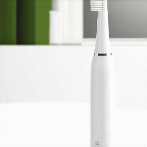 Modern Sonic Toothbrush for Effective Oral Care Close-up of a sonic toothbrush being used for cleaning teeth in a bathroom setting.