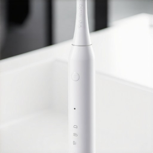 A modern electric toothbrush on a bathroom counter, ready for daily use.