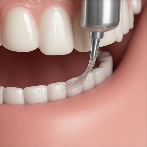 Ultrasonic Dental Cleaning Technique Dental professional using ultrasonic scaler to clean a dental crown