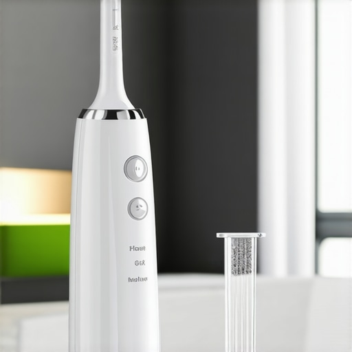 Ultrasonic Water Flosser for Long-Term Oral Health A person using a white Waterpik ultrasonic water flosser to clean teeth, demonstrating effective plaque removal around dental crowns.