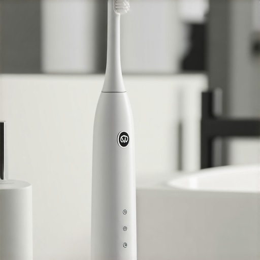 Electric toothbrush with timer and pressure sensor on bathroom counter