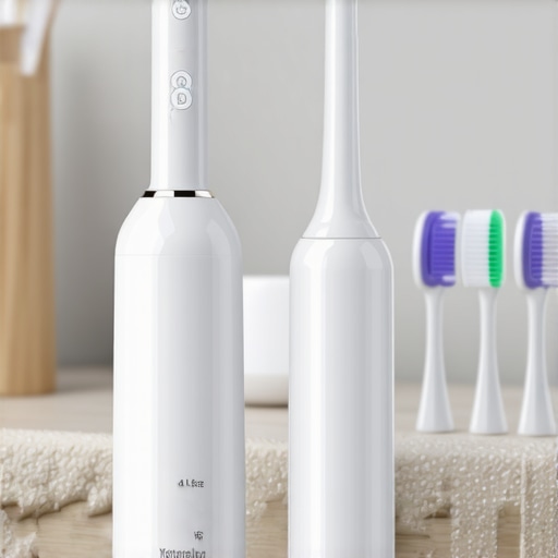 Advanced Dental Tools for Long-Term Oral Health Electric toothbrush and water flosser on bathroom counter highlighting modern oral hygiene devices.