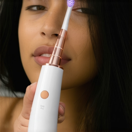 Person demonstrating the use of a smart electric toothbrush for better gum care.