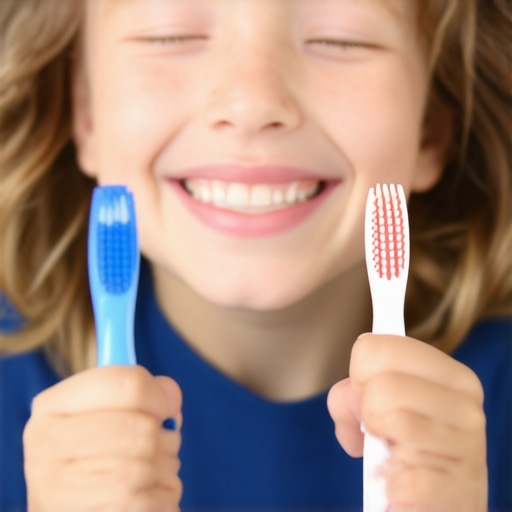 Smiling children brushing teeth separately with individual toothbrushes