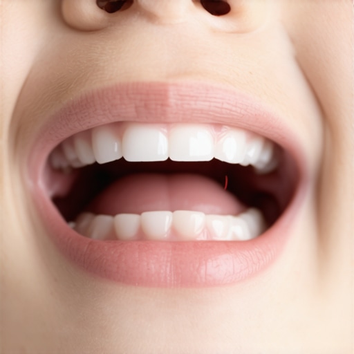 Child's erupting crooked teeth during dental visit Close-up of a child with crooked teeth emerging