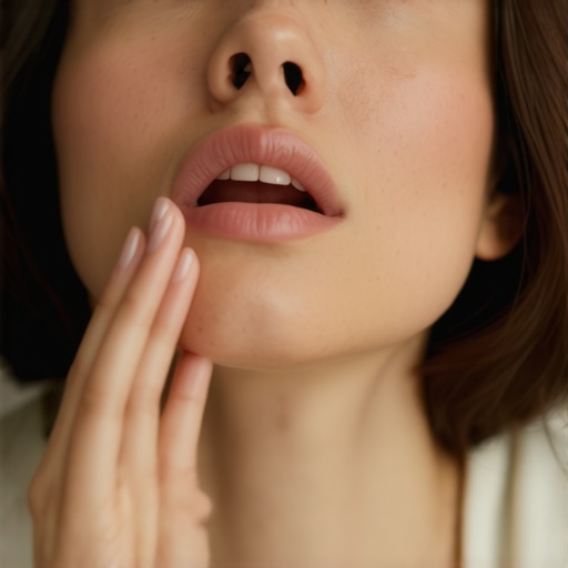Person soothing mouth burn with cold compress