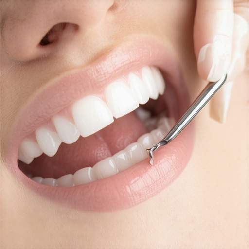 Dentist scaling patient's gums during professional cleaning.
