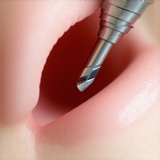 Dentist smoothing a dental filling Close-up of a dentist adjusting a dental filling using polishing tools.