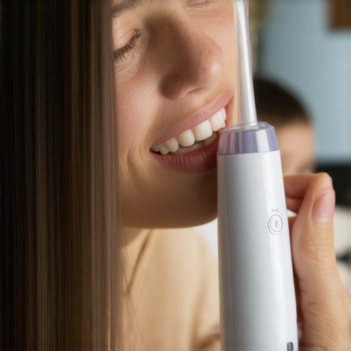 Effective Family Dental Tools Person demonstrating how to use an ultrasonic water flosser for family oral health