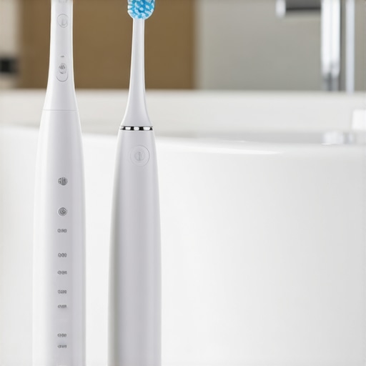 Electric toothbrush and water flosser on a bathroom sink, showcasing tools for maintaining oral health